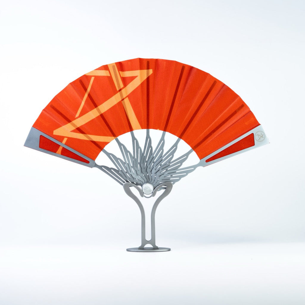 Éventail Éclat du Levant - Soie Orange et Monture Argent