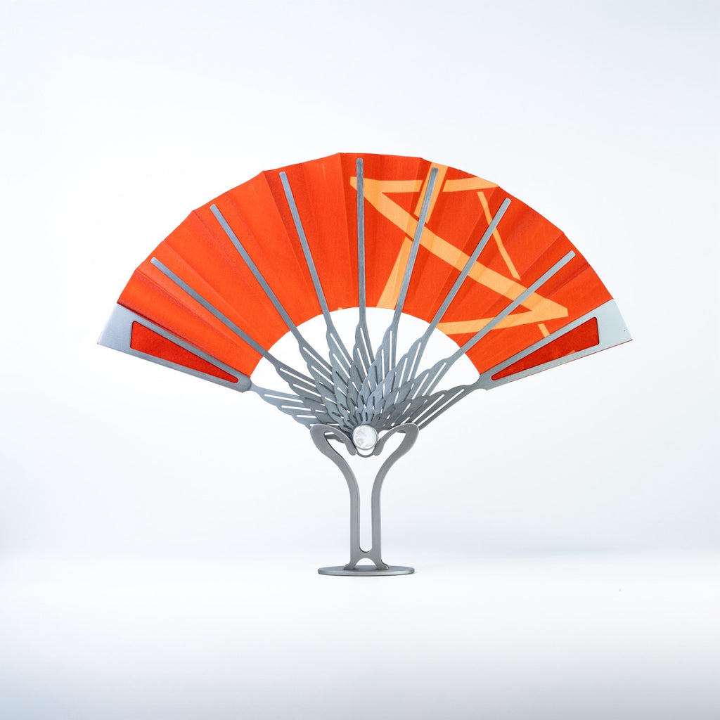 Éventail Éclat du Levant - Soie Orange et Monture Argent
