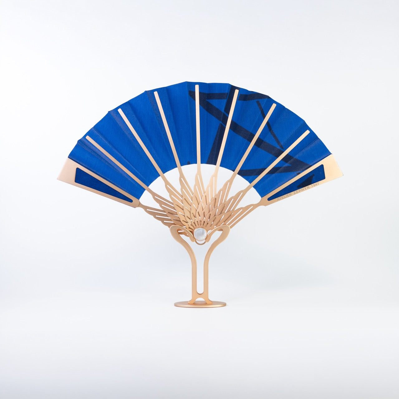 Éventail Étoile de Nuit - Soie Bleu et monture Or rosé 24 carats