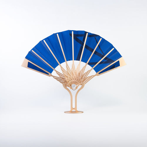 Éventail Étoile de Nuit - Soie Bleu et monture Or rosé 24 carats